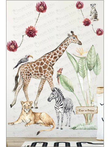 Safari Macerası Kişiye Özel Isimli Çocuk Odası Duvar Sticker
